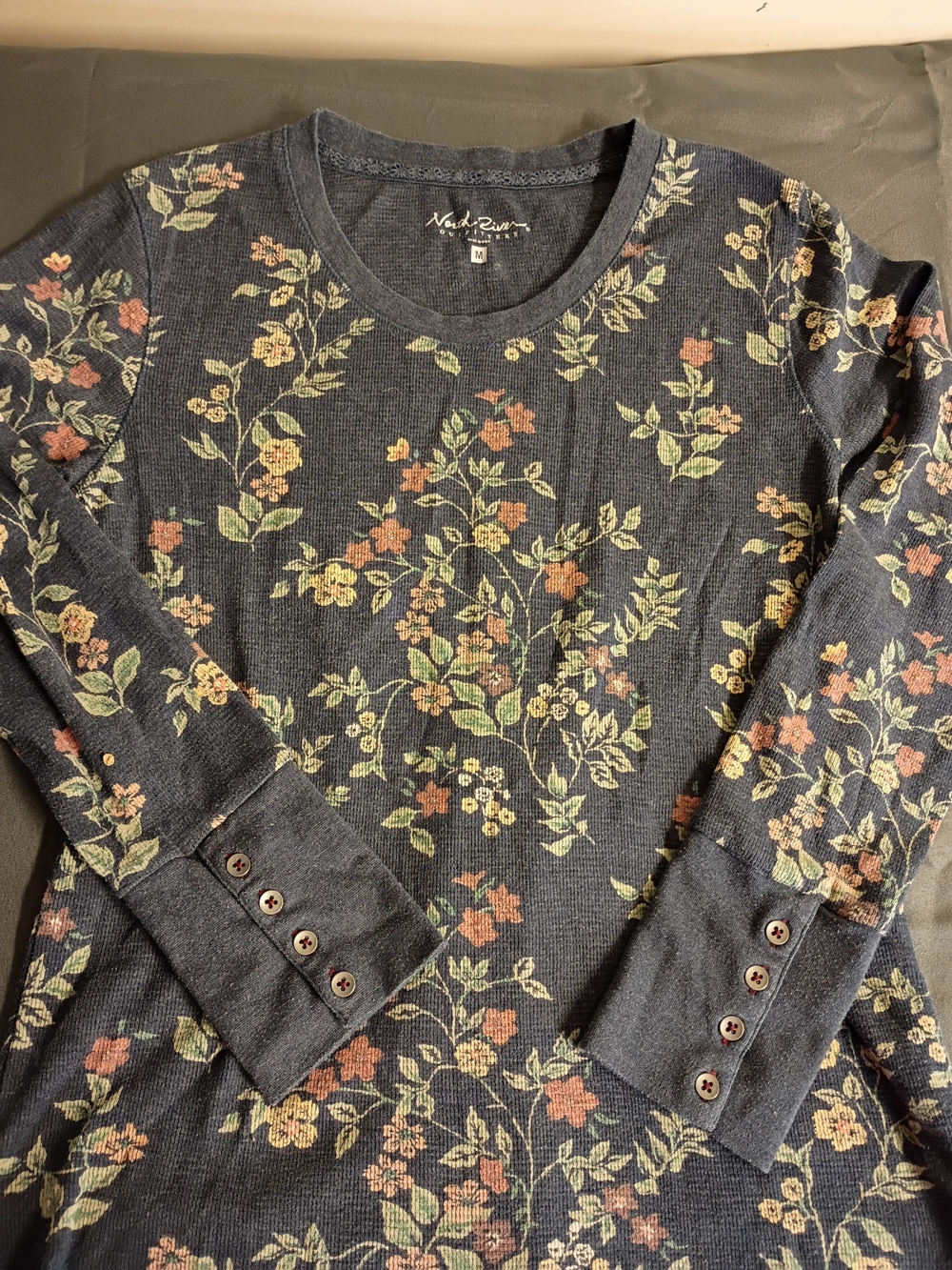 North River Outfitters Navy Floral Long-Sleeve Crewneck Top